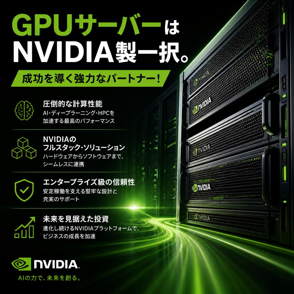 GPUサーバーはNVIDIA製一択。成功を導く強力なパートナー！